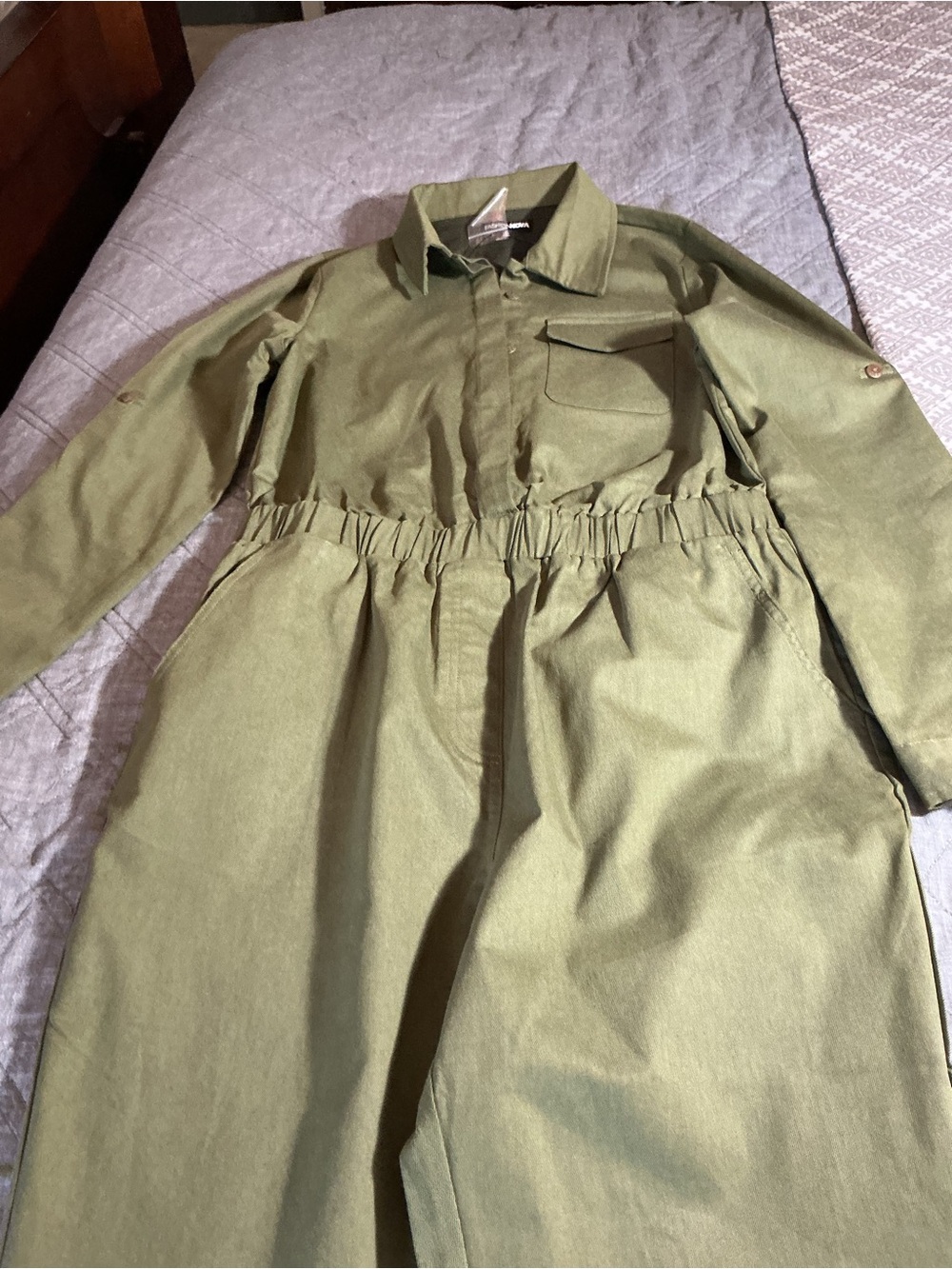 Fashion Nova Olive Utility Button-Up Jumpsuit